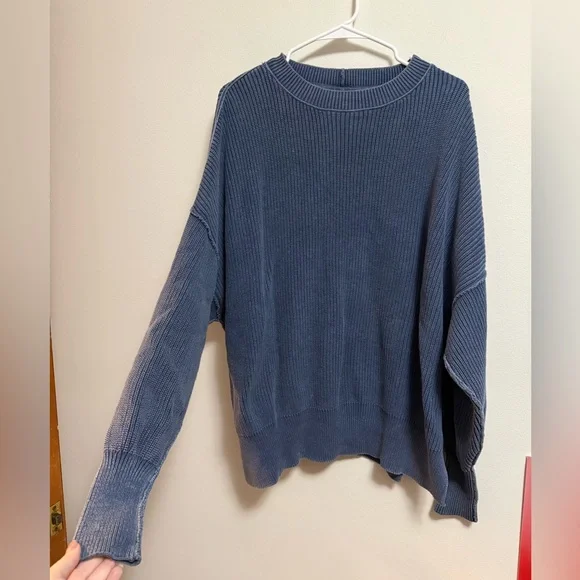 Aerie - Women’s Oversized Ribbed Crewneck Sweater in Deep Blue - Size Large - Picture 2 of 5